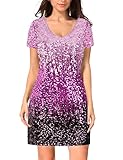 MANER Women's Sequin Glitter Short Sleeve Dress Sexy V Neck Mini Party Club Bodycon Gowns (S, Periwinkle/Festival Fuchsia/Dark Purple)