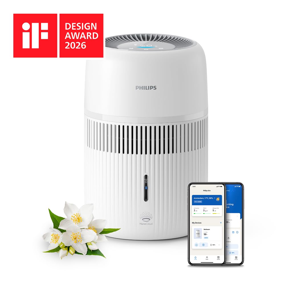 Philips Humidificador Evaporativo Serie 4000, Humidificación Higiénica, 99,97% Menos Bacterias, Depósito de Agua 3,5 L, 275 ml/h, Habitaciones hasta 41 m², Blanco (HU4209/00)