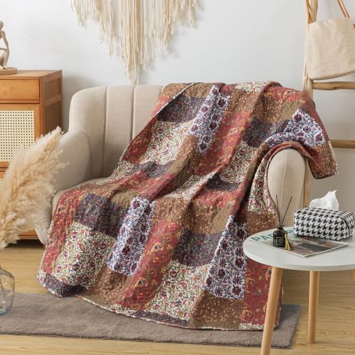 SLPR - Manta de lanzamiento acolchada estilo patchwork Red Riches, 50" x 60" miniatura 4
