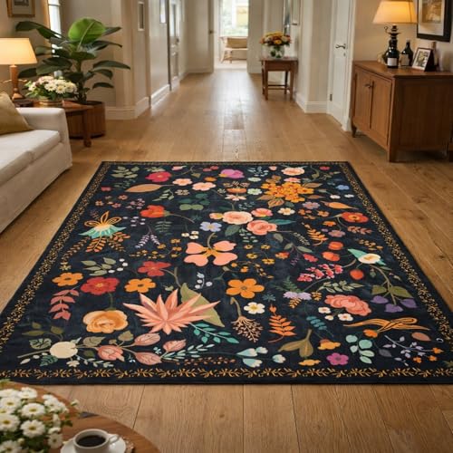 Alfombras para sala de estar de alta suavidad con acabado floral rojo 2