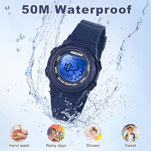 Image of SOCICO Kids Digital Watch 50M Waterproof & 7 Color Lights for Boys Girls