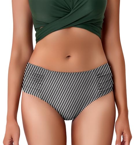 Image of COCOPEAR Full Coverage Bikini Bottoms for Women Mid Rise Bathing Suit Bottoms for Women Ruched Tummy Control Swim Bottoms
