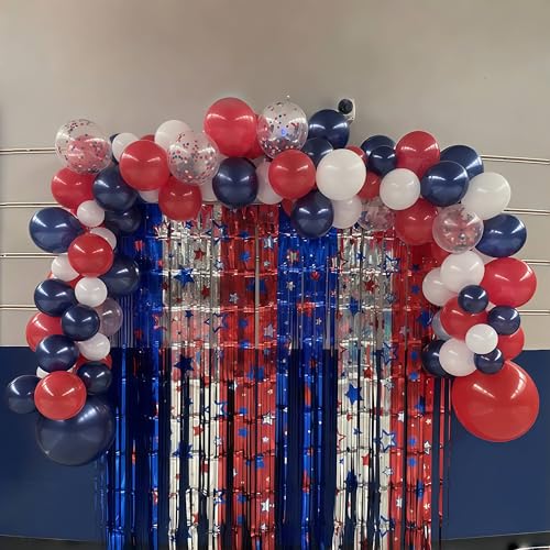 Image of Red White Blue 4th of July Balloons, 60pcs Pearl Navy Light Blue Red White Confetti Latex Patriotic Balloons for Veterans Memorial Independence Day Baseball Nautical Birthday Party Decorations