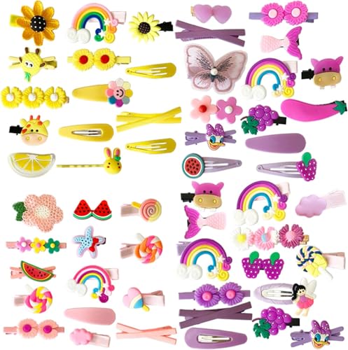 Image of Kids Hair Clips Set, 56 Pieces, Cute Rainbow Butterfly Flower Fruit Design, Girls Hair Accessories, Multi-Colour