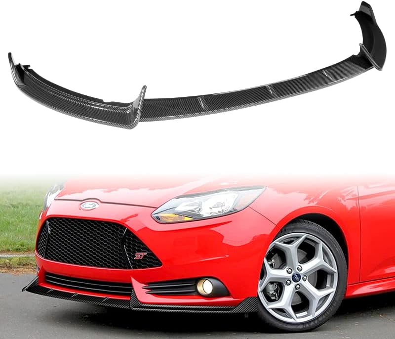 EPARTS 3 Pieces Style Front Bumper Lip Spoiler Splitter Chin Side Body Kit Trim Protection Compatible with 2012-2014 Ford Focus ST Hatchback Models Only (Painted Carbon Fiber Style)
