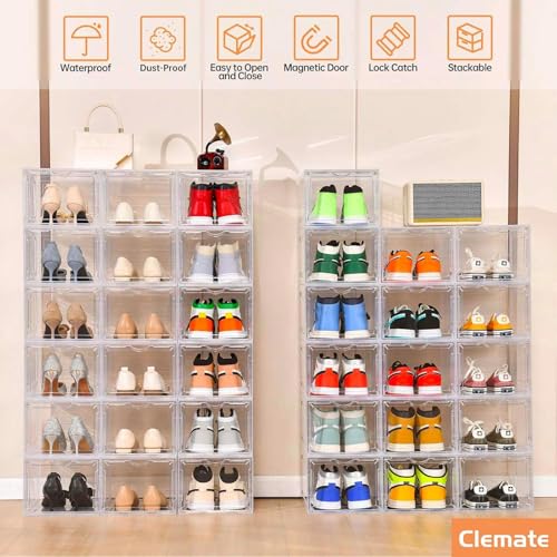 Image of Clemate Upgraded X-Large Shoe Storage Box,8 Pack,Shoe Box Clear Plastic Stackable,Drop Front Shoe Box with Clear Door,Shoe Organizer and Shoe Containers For Sneaker Display,Fit up to US Size12
