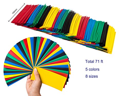 SummitLink 145Pcs Large Size Heat Shrink Tube Combo Pack Total Length 71ft Jumbo heat-shrink Tube 5 Colors 8 Sizes Assorted Tubing Wrap Sleeve Set