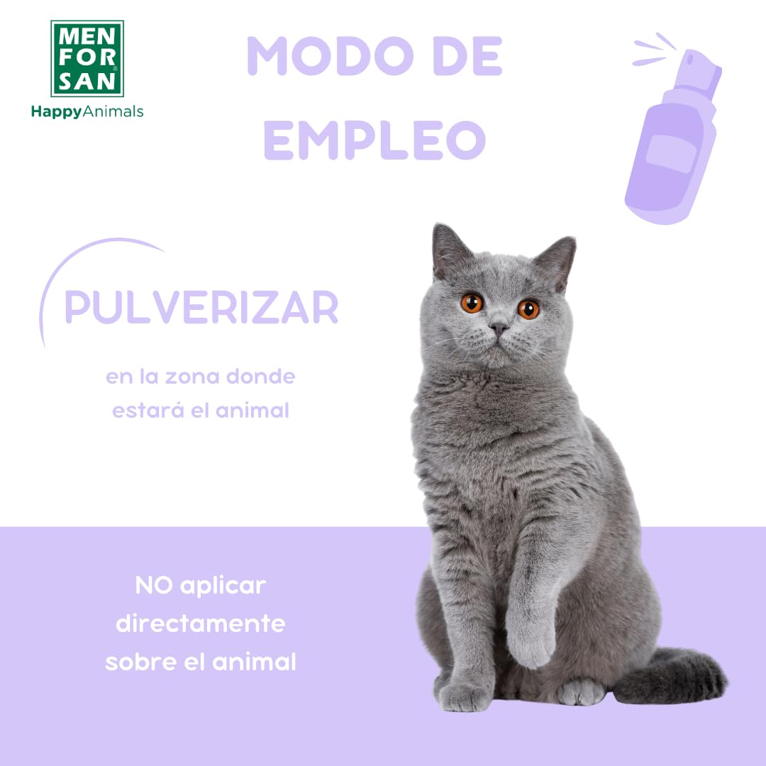 MENFORSAN Spray calmante para Gatos | con Valeriana Natural | Calma y Reduce el Estrés | Efecto Inmediato | 60 ml