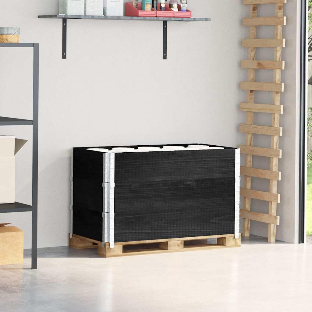 Ramki na palety, 3 szt., czarne, lite drewno sosnowe, 100 x 50 x 60,5 cm, możliwość układania w stos, z ocynkowanymi zawiasami, do magazynu, logistyki, transportu i zabezpieczenia ładunku