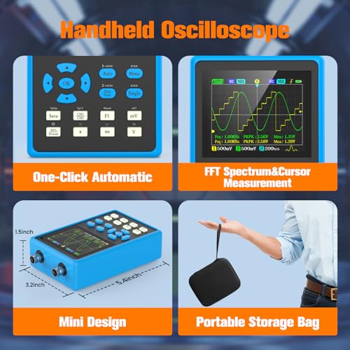 Image of Oscilloscope with 2 Channels 120Mhz Bandwidth, Digital Oscilloscope Signal Generator 500MSa /s Sampling Rate, Handheld Oscilloscope Kit 2.8 inch LCD Backlight Display&Waveform Storage&FFT Spectrum