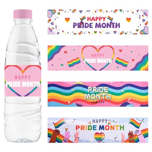 URROMA Happy Pride Month Water Bottle Labels, 48Pcs LGBTQ Rainbow ...