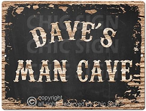 Vintage Retro Rustic DAVE'S MAN CAVE 9 Inch x 12 Inch Metal Plate Store Home Room Garage Wall Door Decor Gift