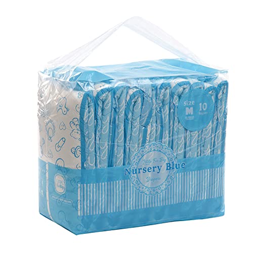 Image of Littleforbig Adult Printed Diaper 10 Pieces - Nursery Blue (Medium 28 inch-38 inch)