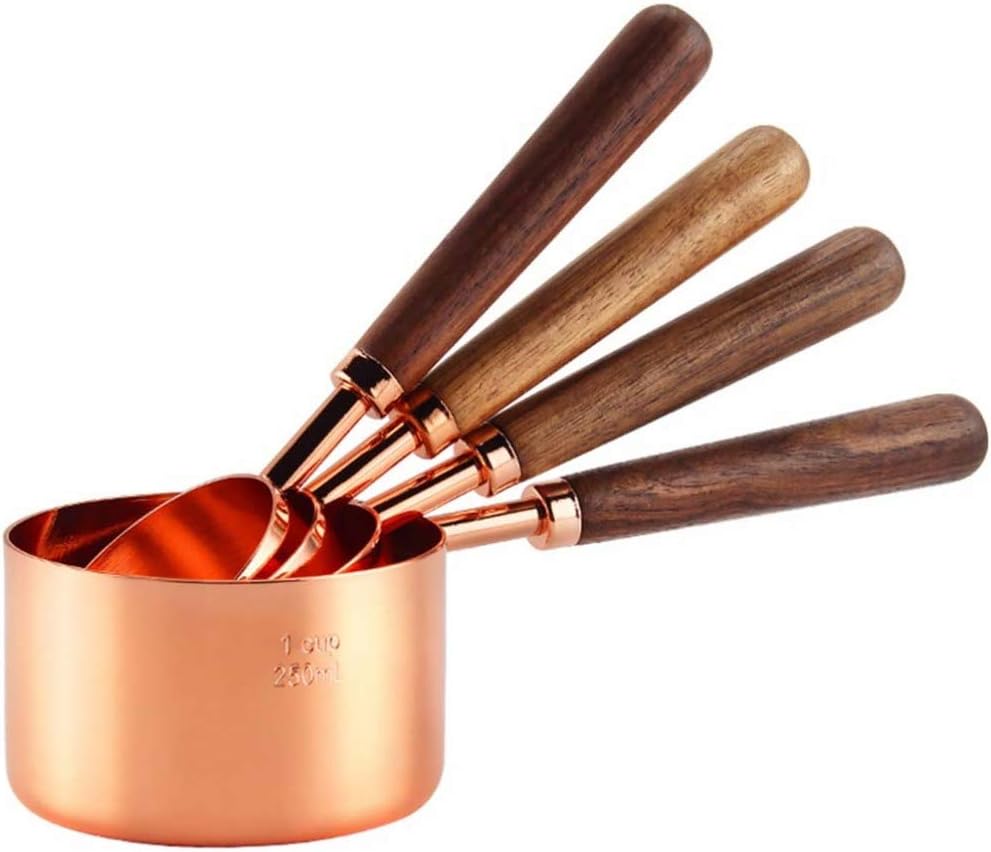 Cabilock 1set Graduated Measuring Cups and Spoons with Walnut Handles Kitchen Baking Tools for Accurate Dry and Liquid Ingredient Measurements