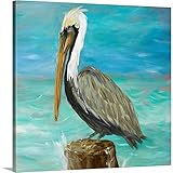 CANVAS ON DEMAND Pelicans On Post I Canvas Wall Art Print by Julie Derice, Coastal, Home Decor, Animals, Bird Artwork, 10'x10'