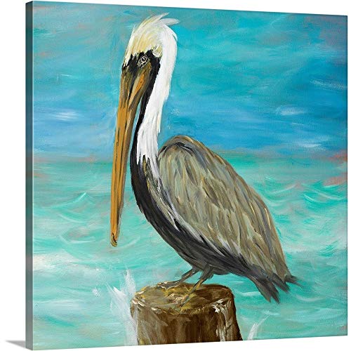 Pelicans On Post I Canvas Wall Art Print, Bird Artwork #TOP14