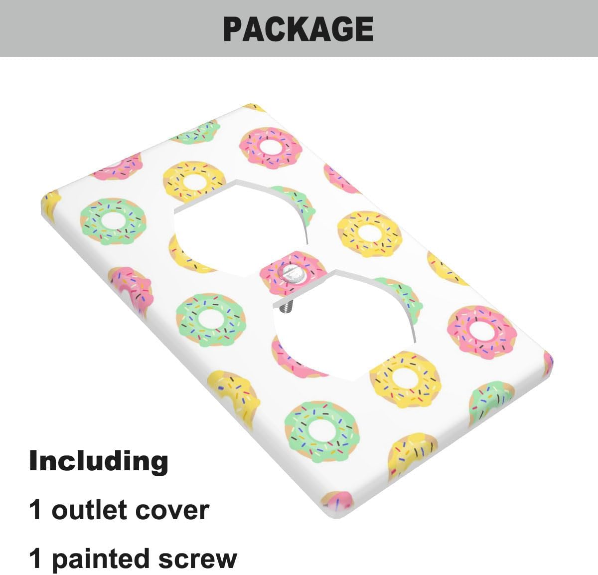 Donut Wall Plate Cover Snack Sweet Candy Cookie Doughnut Fun Outlet Covers 1-Gang Switch Plug Duplex Cover Home Bedroom Bathroom Kitchen