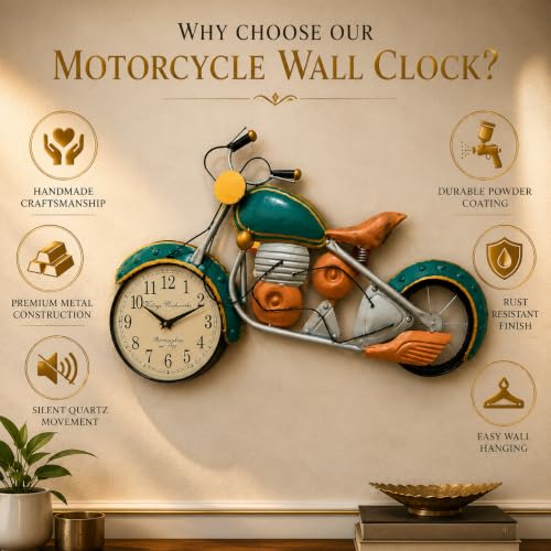 Image of SHREE 'O' GREEN TECH - Large Handcrafted Iron Motorcycle Big Wall Art Bullet Bike Metal Sculpture Decorative Wall Hanging for Home Living Room Office Garage (27 x 16 Inch)