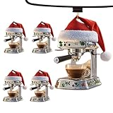 Espressomaschine Ornament, Kaffeemaschine Ornament - 5X Acryl Weihnachtsschmuck für Bäume,2D flache Bauernhaus Dekor, Auto hängbar für Kaffeeliebhaber