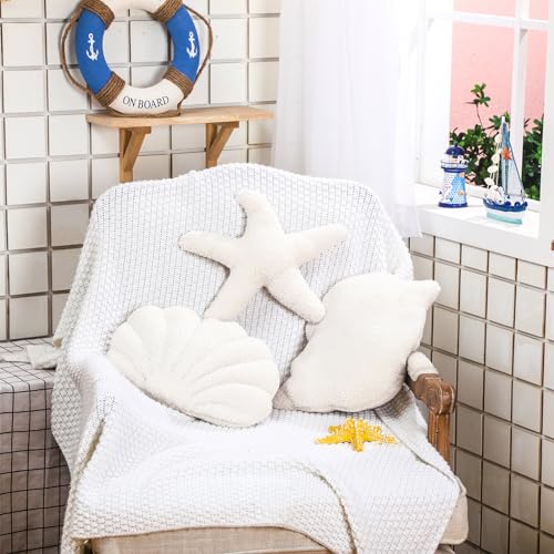 Soaoo XLA-SOAOO-3177 3 Pcs White Starfish Shell Sea Snail Pillows 11.8 Inch Ocean Themed Decorative Throw Pillows thumb #2