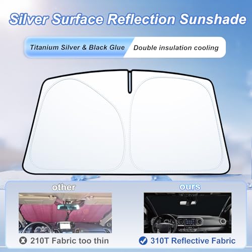 Image of Windshield Sun Shade for 2016-2023 Toyota Tacoma Accessories| Front Window Sun Visor| 310T Reflective Polyester| UV Heat Insulation Protection| Foldable Sunshade with Storage Pouch| Outdoor Camping