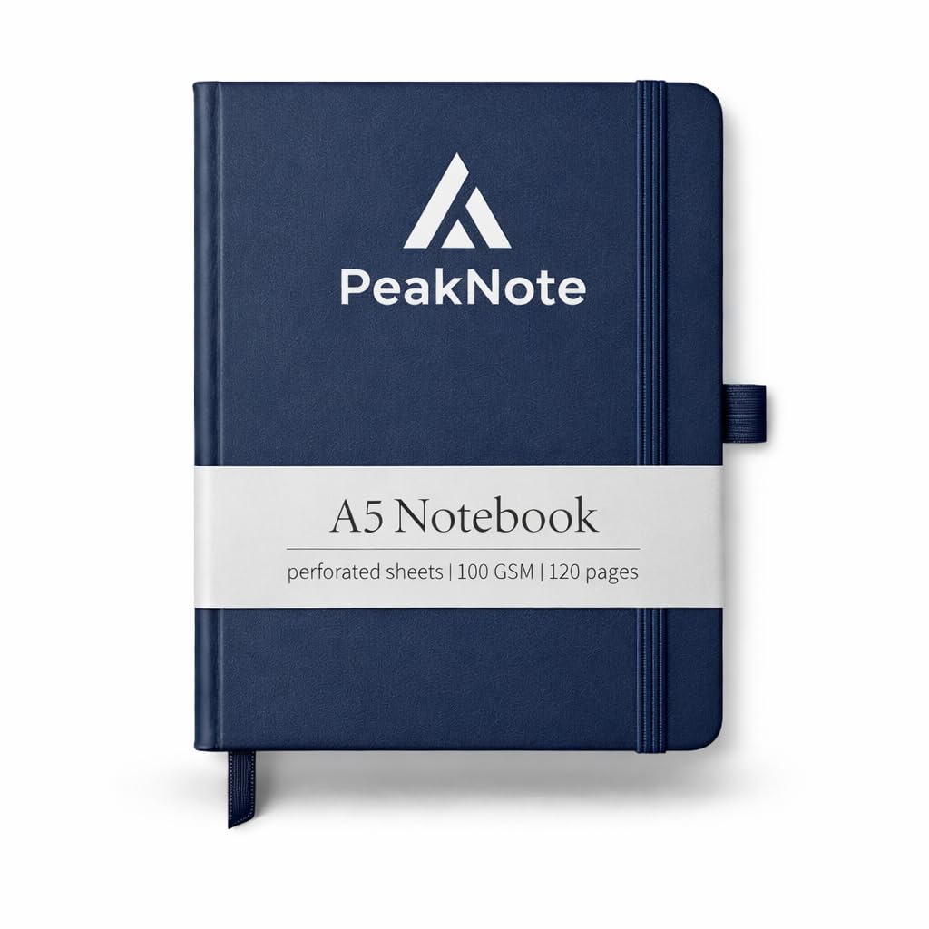 PeakNote Notebook A5 – A5 Notebook Soft Cover Lined Journal & Bullet Journal, 100 GSM Paper 120 Pages, Perforated Sheets, Elastic Band, Pen Holder, Inner Pocket, Journals for Women, Work Notepad