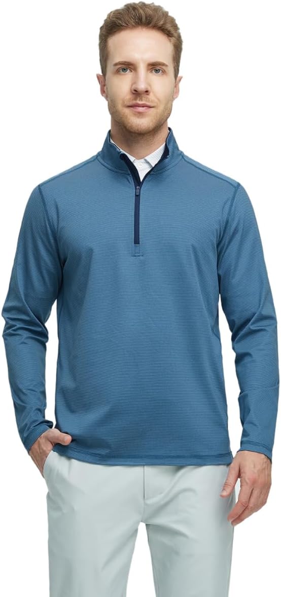 Quarter Zip Pullover Men Performance Dry Fit Stripe Mock Neck Midlayer Golf 1/4 Zip Pullover Mens Sweatshirt - Image 2