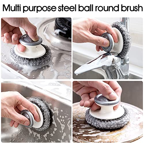 Image of 6 Pack Stainless Steel Scrubber with Handle,Heavy Duty Cleaning Supplies for Pots, Pans, Grills, Ovens & Other Tough Jobs (Black of 6)