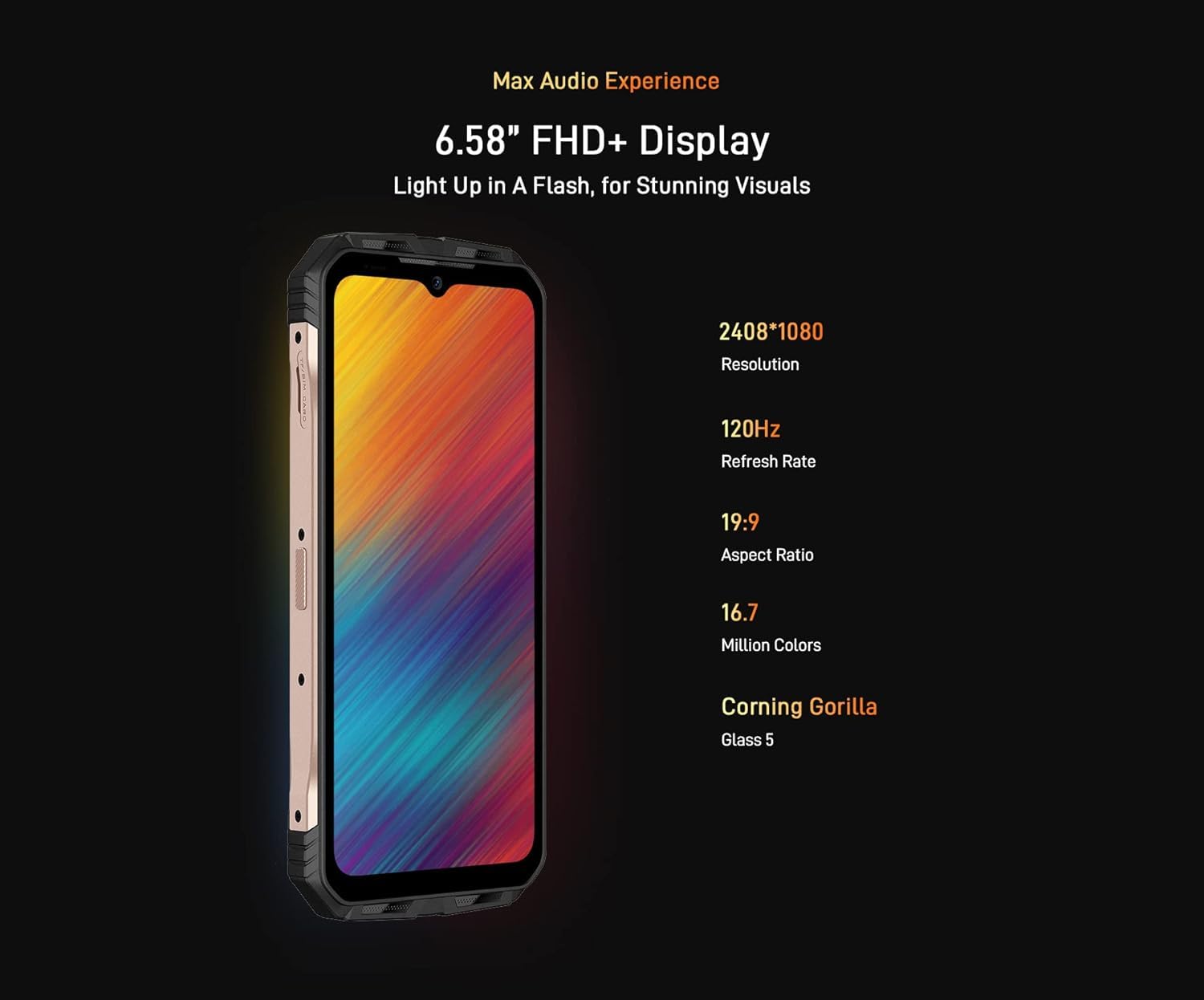 VMAX Zewnętrzny telefon komórkowy 5G bez umowy, rozmiar 20 GB + 256 GB, duża bateria, 22000 mAh, aparat 108 MP, 6,6" FHD+ 120 Hz, zewnętrzny smartfon z systemem Android, podwójna karta SIM,