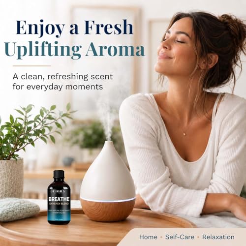 Image of Breathe Essential Oil for Diffuser, 100% Natural Pure Grade Synergy Blend with Eucalyptus, Peppermint, Tea Tree, Lemon, Pine Needle, Cardamom & Laurel Leaf, Refreshing Blend for Aromatherapy