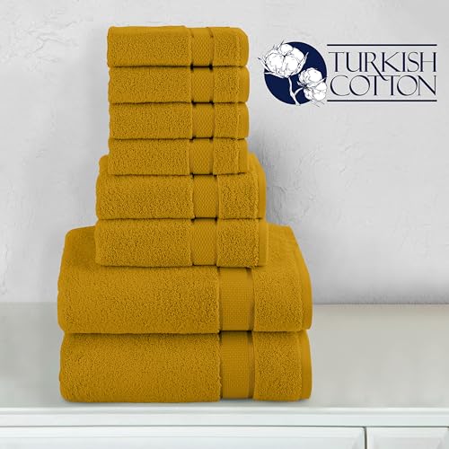 Image of Elegant Comfort Premium Cotton 8-Piece Towel Set, Includes 4 Washcloths, 2 Hand & 2 Bath Towels, 100% Turkish Cotton - Highly Absorbent and Super Soft for Bathroom, Gold (Pack of 4)
