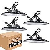 bulbeats LED High Bay Light 150W, 5000k,21000Lm ( Eqv.600W MH/HPS) UFO high Bay Light Fixture, Non-Dim, IP65, 5Ft Cable with US Plug, Commercial Warehouse/Workshop/Wet Location Area Light（4 Pack)