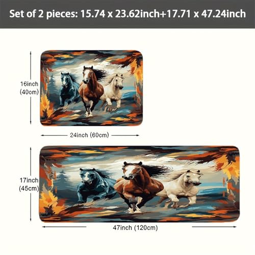 Tapetes de cocina acolchados y antideslizantes con diseño de caballos para el hogar, 2 uds 6
