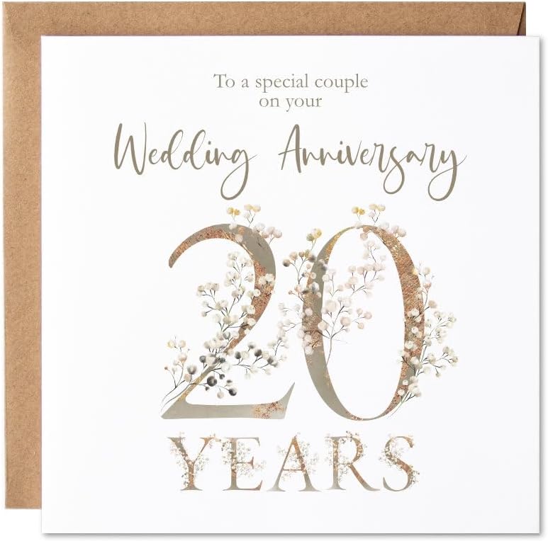 Maise & Rose 20th Wedding Anniversary Card | Twentieth Anniversary Card | 20 Years Anniversary Card For a Special Couple | 20th Milestone Floral Anniversary Card | P33