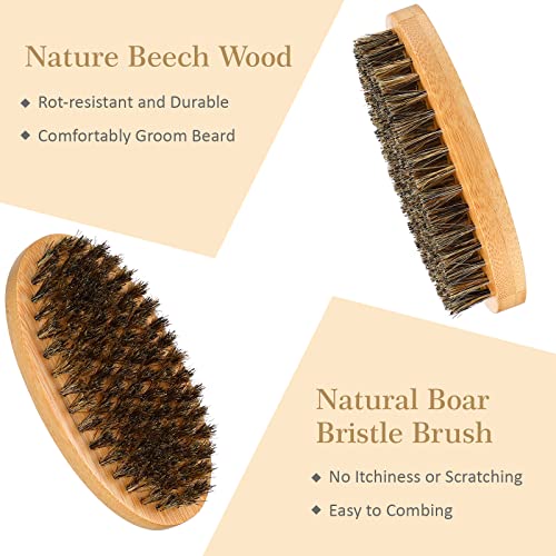 10 Sets Beard Brush And Comb Set Beard Grooming Kit For Men Beard Care Natural Boar Bristle Brush Pear Wood Beard Comb Dual Sided Wide Tooth Comb With Travel Pouch For Grooming Beards (Oval) #TOP2