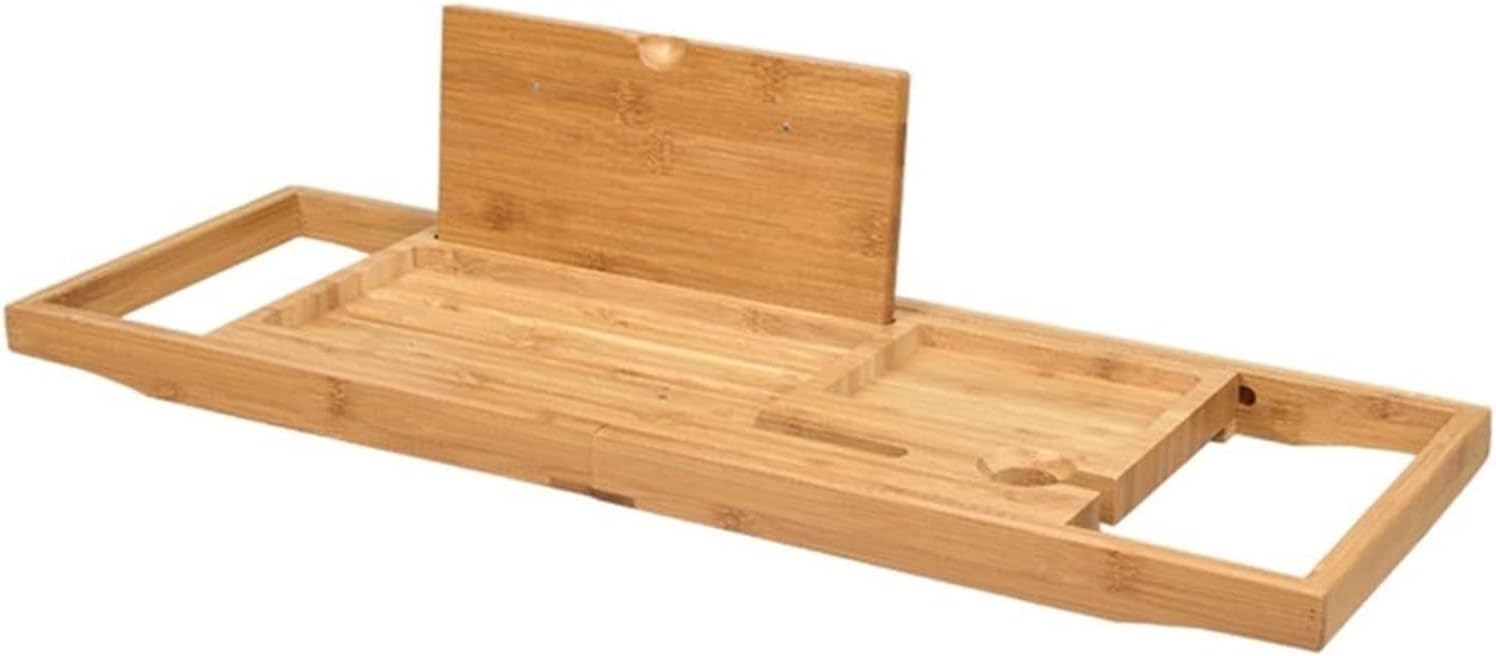 Bathtub Tray Wooden Bath Caddy Tray Extendable Bathtub Bridge Board Shelf Wint Book/Tablet Stand Wine Candle Holder Tray