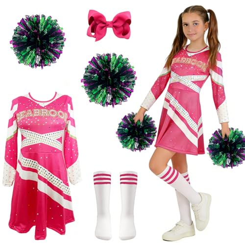 MINGJAY Deguisement Pompom,4 Pièces Costume Pompom,Costume Cheerleader,Deguisement Cheerleader,Uniforme de Pompoms,Costumes de Carnaval,pour Carnaval Halloween Cosplay Mascarade Fête Performance