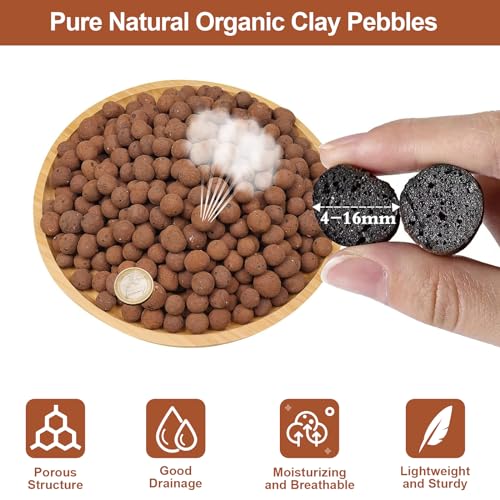 Riare 4 LBS Organic Expanded Clay Pebbles for Plants- 4mm-16mm Natural Leca Balls Lightweight Hydrop