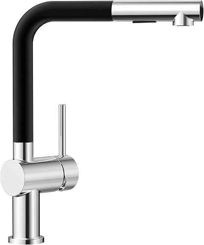 CECIPA Grifo Cocina, Grifo Cocina Fregadero Extraíble con dos Modos Chorro, Mezclador con Palanca única para Fregadero, Giratorio 360°, Aleación Zinc, Negro-Cromo