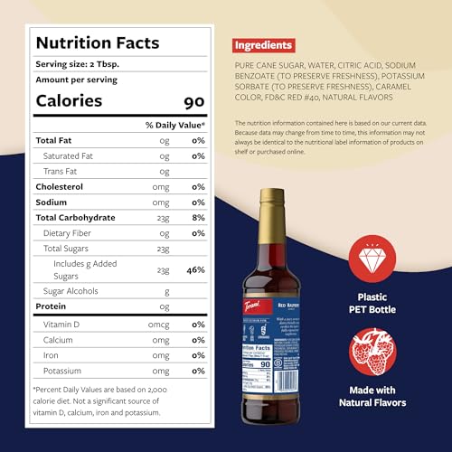 Image of Torani Red Raspberry Syrup for Drinks, Flavoring for Iced Tea, Sodas, Cocktails, and Milk Shakes, Pump Included, 25.4 Oz