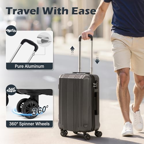 Coolife Luggage Suitcase PC+ABS with TSA Lock Spinner Carry on Hardshell Lightweight 20in 24in 28in(white, S(20in_carry on))4