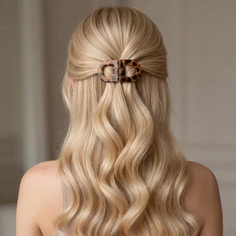 2pcs Magnetic Retro D-Shaped Hair Clips- Leopard Print No-Pull Hair Clips, Portable High-Force Fixation Hair Additions, Slim Flat Profile for Scalp Fit, Pressure Point Relief, Ideal for Long Work Hours, Dates, Or Travel-image-5