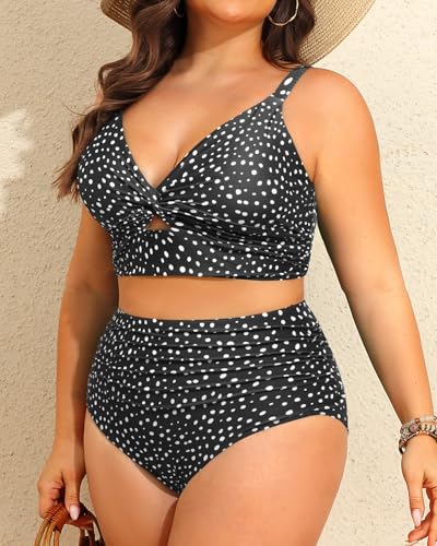 Image of Daci Plus Size Two Piece Swimsuits - Women High Waisted Bikini Tummy Control Bathing Suits Knot Twist Swimwear 2025