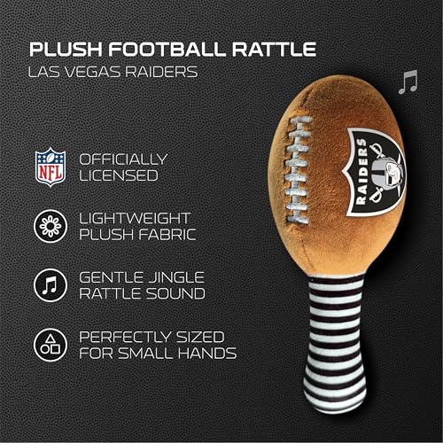 Image of Las Vegas Raiders Plush Football Rattle by Smilo - Officially Licensed NFL Baby Rattle Toy - Soft Baby Rattle with Bell - for Babies and Toddlers from 3 Months