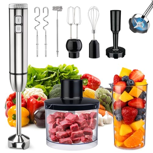 Image of Immersion Blender Handheld Cordless 6 in 1 Hand Held Blenders Mixer Stainless Steel 25 Speed Turbo Mode Electric Sitck Beaker Chopper Milk Frother Grinder
