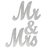 Ling's moment Large Vintage Exquisite Silver Glitter Mr & Mrs Signs Elegant Wooden Freestanding Letters For Wedding Sweetheart Table or Receptions Table Decorations NO GLITTER FALLING OFF
