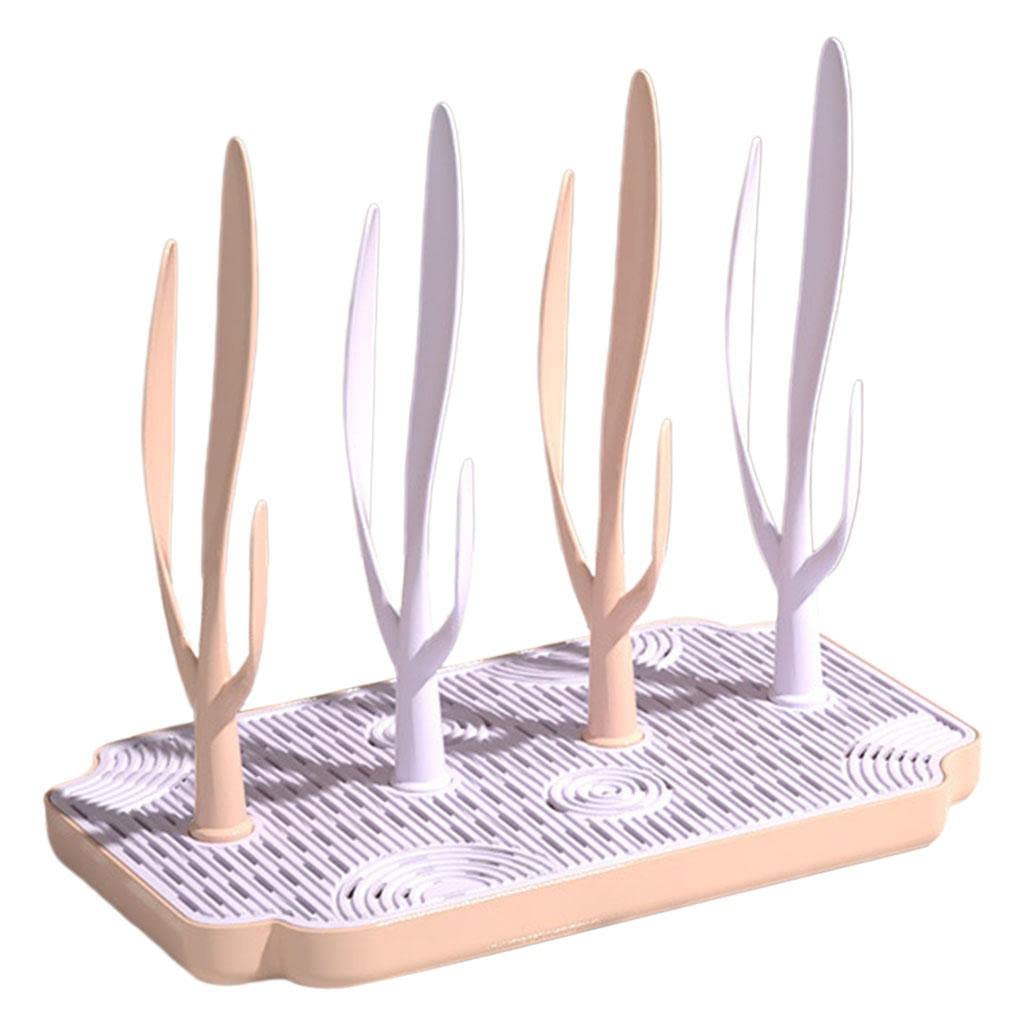 Baby Bottle Drying Rack Cleaning Brush Dryer Holder for Baby and Toddler Pink-image-5