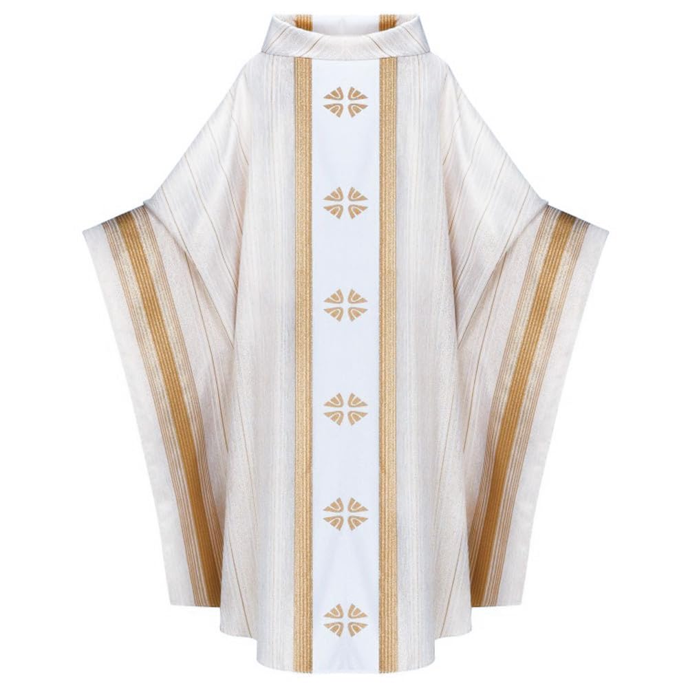 AwwwCos Catholic Priests Celebrant Church Vestments Cosplay Costume Clergy Elegance Chasuble Mass Round Collar Robe Cloak