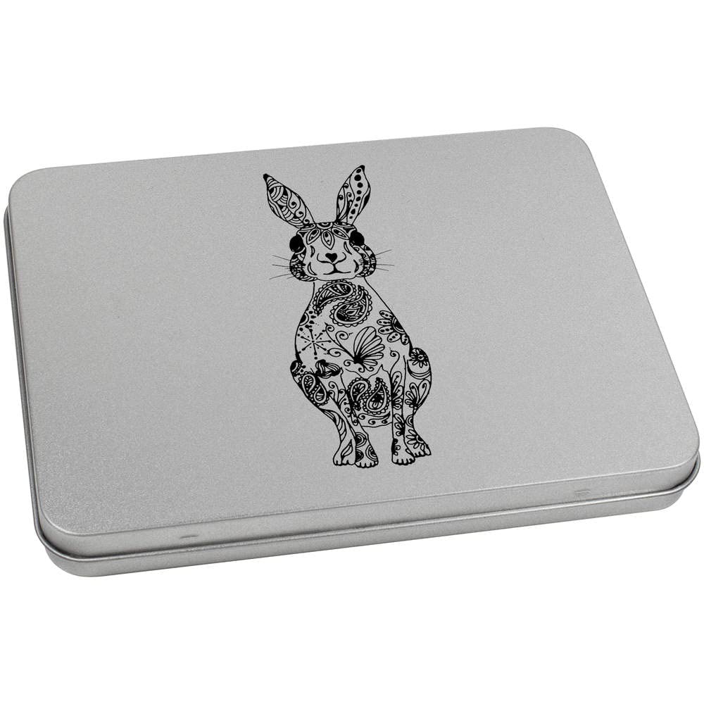 Azeeda 170mm 'Patterned Hare' Metal Hinged Tin/Storage Box (TT00174798)