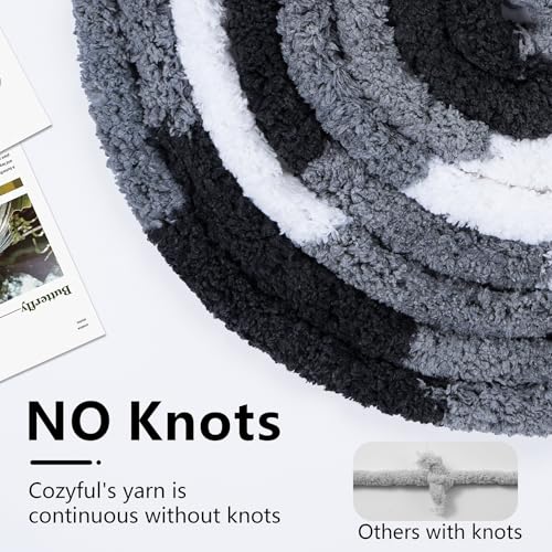 Image of Cozyful Chunky Yarn for Hand Knitting - #10 Chunky Chenille Blanket Yarn, Jumbo Big Thick Chunky Yarns for Crocheting, Tie Dye Bulky Knit Yarns, 8 Skein (20 yds 8 oz Each Skein), Black & Grey & White